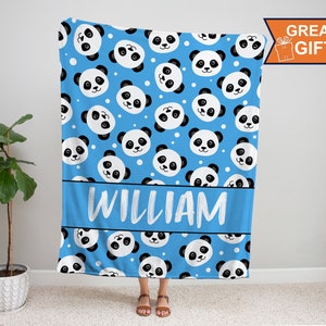 Personalized Panda Blanket, Panda Mink Throw Blanket, Panda Gift, custom, panda nursery