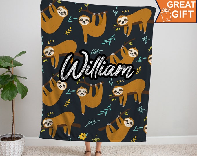 Personalized Sloth Blankets, Personalized Baby Blankets, Baby Blanket With Name, Baby Boy Blankets, Sloth gifts for her him woman