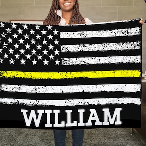 Personalized dispatcher Blanket, Thin gold yellow Line Blanket, 911 dispatcher gift, dispatcher Gift, retired dispatcher, first responder