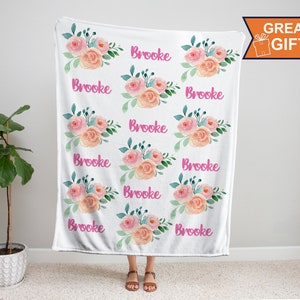 Personalized Floral Blanket, Baby Girl Blanket, Baby Blanket, Custom Baby Blanket, Monogram Blanket, Baby shower gift, Minky baby blanket