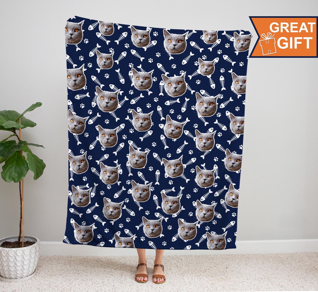 Custom Pet Photo Blanket, Personalized Pet Blanket, Cat Face Blanket ...