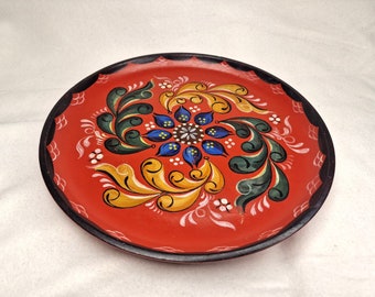 Rosepainted rosemalt Norwegian wooden plate. traditional handmade folk art. handpainted Scandinavian