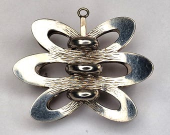 Broche Vintage Ciselée En Argent Massif - Design Scandinave Des Années 1970