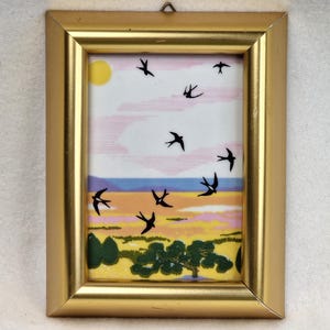 Porsgrund Porcelain Håndverks-studio Norway. Vintage framed art tile designed by Anne Marie Odegaard