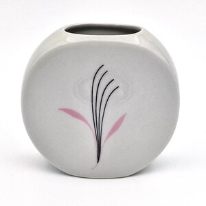 Vintage GDR Porcelain Vase, Mid Century Modern Bud Vase, 1950s East German Ceramic, Pink and Black Floral Decor