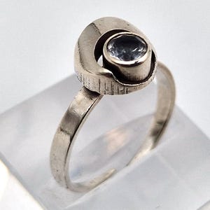 Karl Laine for Finnfeelings 925 Silver Adjustable Ring, Vintage Finnish Jewelry, 1979, Rock Crystal, Sculptural Minimalist Sterling Gift