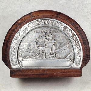 Heilag Olav - Sant'Olav. Porta fiammiferi in peltro e legno. Portalettere. Portatovaglioli. Re vichingo norvegese.