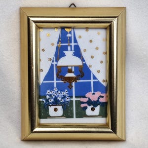 Porsgrund Porcelain Håndverks-studio Norway. Vintage framed art tile designed by Anne Marie Odegaard