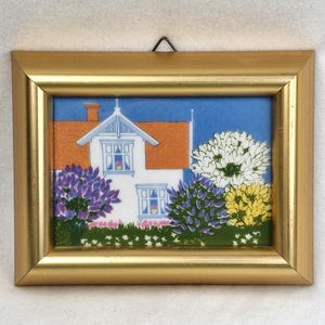 Porsgrund Porcelain Håndverks-studio Norway. Vintage framed art tile designed by Anne Marie Odegaard