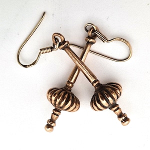 Bronze Drop Earrings, Vintage Sigmund Espeland Design, Norse Spinning Wheel Inspired, Nordic Jewelry with Silver Hooks, Unique Gift