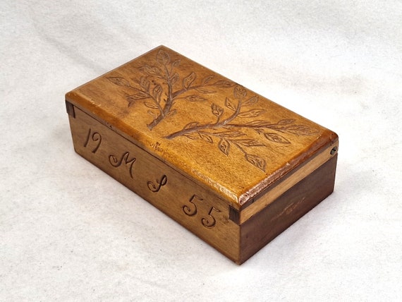 Norwegian Traditional Wooden Box. Hinged Lid Treasure Box