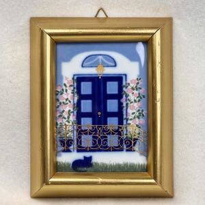 Porsgrund Porcelain Håndverks-studio Norway. Vintage framed art tile designed by Anne Marie Odegaard