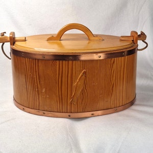 Vintage Norwegian Tine Box, Large Wooden Storage Box with Handle, Scandinavian Folk Art, Rustic Nordic Decor, Fishing & Kitchen Gift