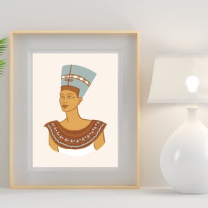 Nefertiti Queen Wall Art | Egyptian Royal Queen | Portrait of Pharaoh Wife | Ancient Egypt Poster | Printable History Art | Crown Queen Art