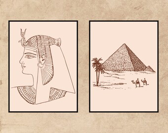 Ancient egypt printable wall art, Egyptian pyramid wall art, vintage egyptian wall art, egypt art archeology, neutral art egyptian woman