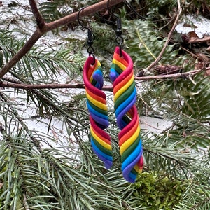 LGBTQIA2S+ Rainbow Spiral Dangle Flag Earrings