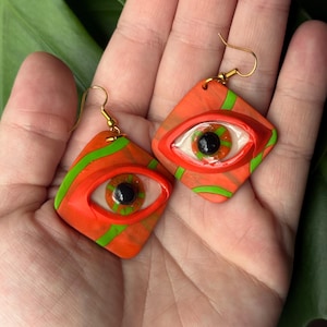 Orange Eyeball Dangle Earrings