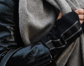 GLOVELY Signature Line Black on Black wool fingerless gloves to elevate your outfit and stay warm