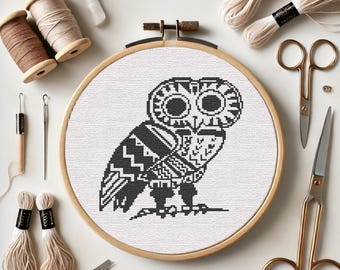 Ancient Greek Owl of Athena Glafka Embroidery Pattern