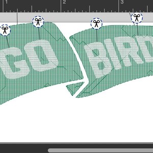 Puede incluir: Un diseño de bandera verde con las palabras "GO BIRDS" en blanco. La bandera está dividida en dos secciones, con las palabras divididas entre ellas. El diseño está sobre un fondo blanco.