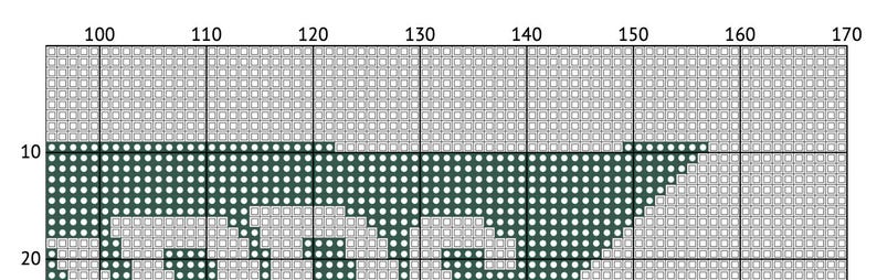 May include: A green and white pixel art design of a stylized bird with a long beak and wings. The bird is facing to the right.