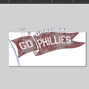 May include: A digital illustration of a banner with the text "GO PHILLIES" in white letters. The banner is red with a textured pattern, and the flag pole is blue. The image is on a white background.