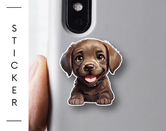 Chocolate Lab Sticker – 1.5 or inch Cute Labrador Retriever Puppy Vinyl Decal | Laminated   Laptop, Water Bottle phone case puppy stickers