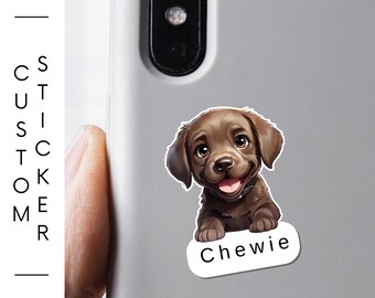 Custom Chocolate Lab Sticker – 1.5 or 3 inch Cute Labrador Retriever Puppy Vinyl Decal | Laminated, Dog Lover Gift