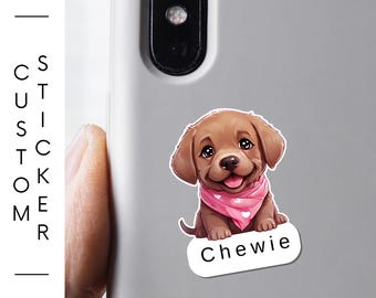 Custom Chocolate Lab Sticker – 1.5 or 3 inch Cute Labrador Retriever Puppy Vinyl Decal | Laminated, Dog Lover Gift pink bandana