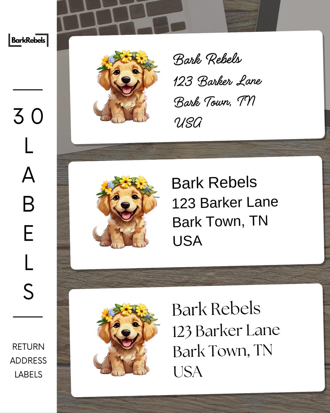 Floral Golden Retriever Return Address Labels – Personalized Dog Lover ...