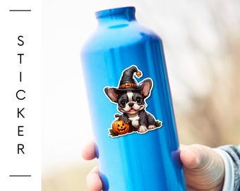 halloween french bulldog sticker 1.5 inch or 3 inch puppy stickers Water-Resistant, Scratch-Resistant Dog Lover Gift frenchie stickers