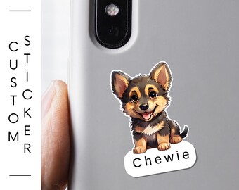 Custom German Shepherd Sticker – 1.5 or 3 inch puppy stickers Water-Resistant, Scratch-Resistant Dog Lover Gift