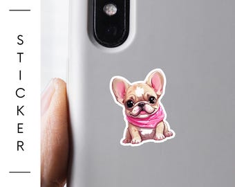 French Bulldog Sticker – 1.5 or 3 inch puppy stickers Water-Resistant, Scratch-Resistant Dog Lover Gift pink bandana