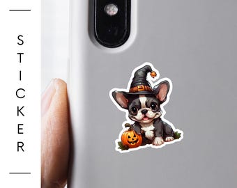 halloween french bulldog sticker 1.5 inch or 3 inch puppy stickers Water-Resistant, Scratch-Resistant Dog Lover Gift frenchie stickers