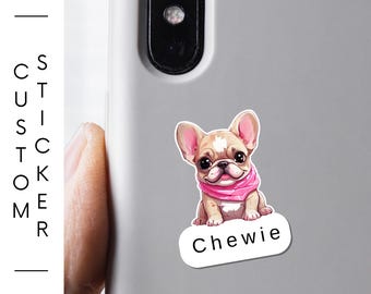 Custom French Bulldog Sticker – 1.5 or 3 inch puppy stickers Water-Resistant, Scratch-Resistant Dog Lover Gift pink bandana
