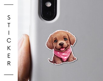Chocolate Lab Sticker – 1.5 or 3 inch Cute Labrador Retriever Puppy Vinyl Decal | Laminated, Dog Lover Gift pink bandana