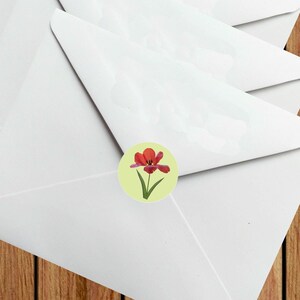 Red Tulip Envelope Seal Sticker, 1 Inch Circle Sticker for Scrapbook ...