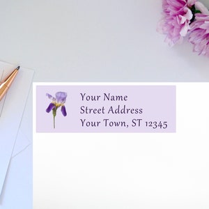 Purple iris sticker for envelopes, Floral address labels with flowers, Personalized mailing labels, Spring address labels for envelopes