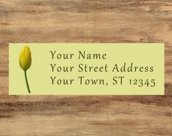 Yellow tulip personalized self-adhesive return address sticker, custom set of 30 address labels, yellow return mailing sticker, flower label