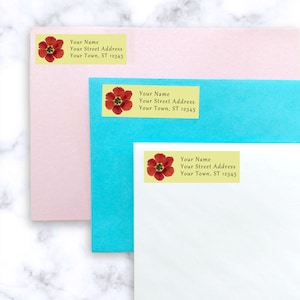 Red tulip return address labels stickers, Custom address labels floral, Mailing labels for weddings, Return address stickers  envelope