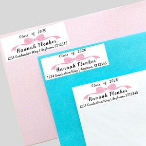 Graduation return address labels with bows, Graduation mailing labels, Class of 2026 stickers for envelopes, Graduation envelope stickers