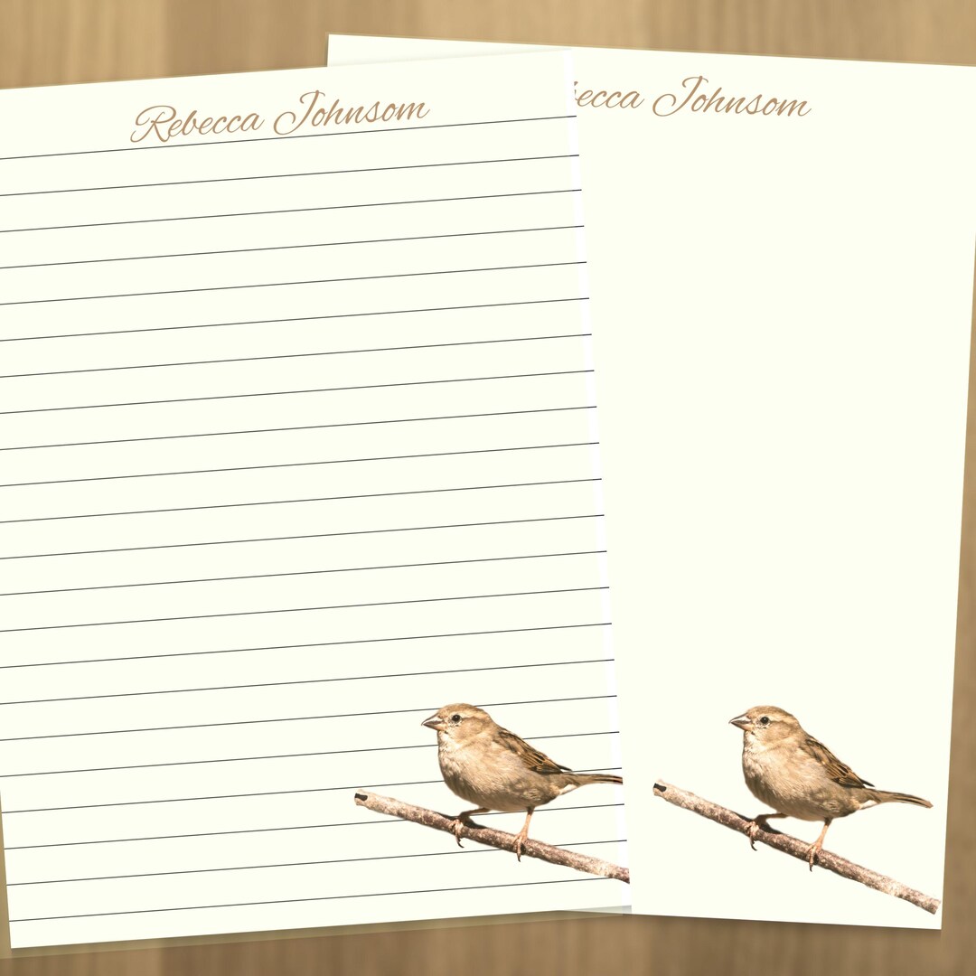 Female Sparrow Bird Writing Paper for Letters, Custom Letterhead Paper ...