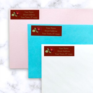 Rose return address labels elegant, Moody address labels floral, Botanical mailing labels custom, Flower wedding address label stickers