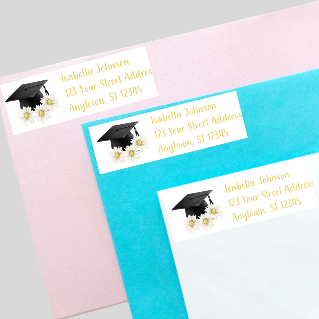 Michigan Tech Address Labels Floral Graduation Return Address Labels Personalized, Graduation Cap ...