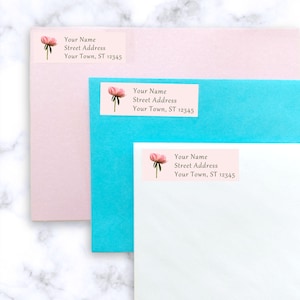 Pink peony address labels flowers, Elegant wedding address labels, Return address labels floral,  Mailing labels stickers customized