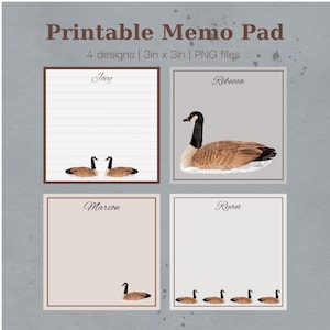 Canada goose personalized notepad cottagecore, Wildlife custom sticky notes template, Digital memo pad waterfowl, Personalized stationery
