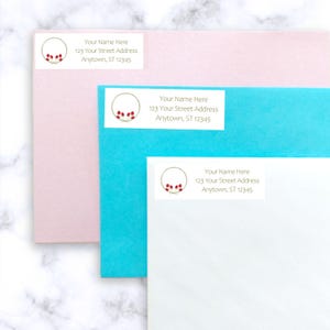 Minimalist flower wreath return address labels stickers, Red tulip mailing labels stickers customized, Cute flower labels for envelopes