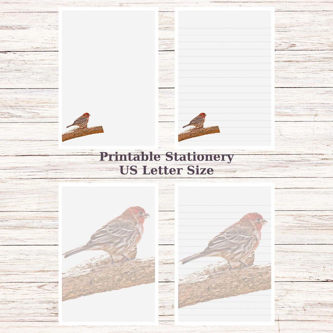 House Finch Bird Stationery Set, Nature Themed Printable Notebook Paper ...