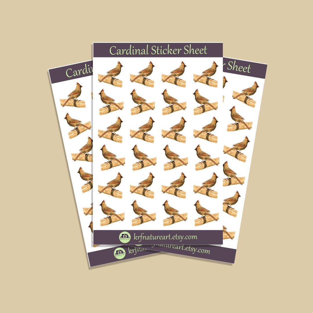 Female Cardinal Sticker Sheets Nature, Songbird Sticker Sheets for ...