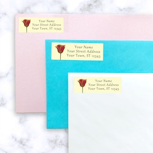 Red tulip personalized return address labels stickers, Custom address labels, Mailing labels for envelopes, Return address stickers envelope